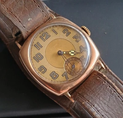 1920s ROLEX 9ct Rose Gold Cushion Cased Vintage 15 Jewel Watch -  30mm x 30mm - image 1 of 4