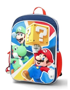 Nintendo Boys' "Game Time" Mario, Yoshi, and Luigi 17" Graphic Backpack, Blue - Picture 1 of 4