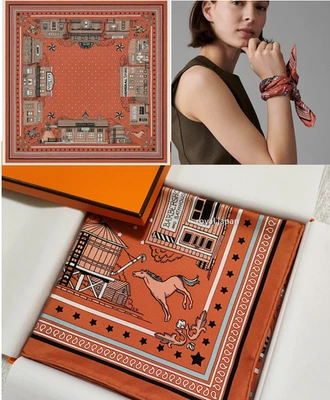 Unused w/box HERMES Carre 55 Paris Station Silk Scarf Bandana 55cm BLUSH 2022AW - Image 1 of 4