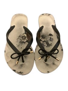 Kate Spade Black Floral Flat Thong Flip Flops 8 - Picture 1 of 3