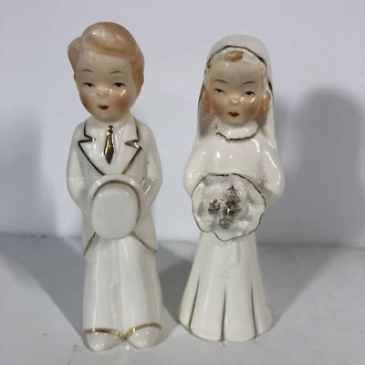 Pareja de boda novia y novio Japón estatuilla adorno de pastel detalles dorados Foto 1 de 4