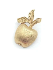 Vintage Avon Apple Brooch Pin Brushed Gold Tone Fruit Teacher Gift - Picture 1 of 11