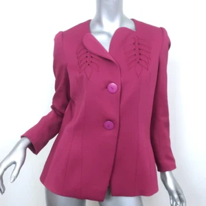 John Galliano Leaf-Embroidered Jacket Magenta Crepe Size US 6 Two Button Blazer - Picture 1 of 7