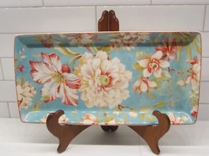 222 Fifth Marley Teal China Rectangular serving tray Plate 13½" X 7"-Rare HTF - Picture 1 of 8