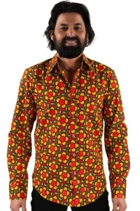 Chenaski Herren Hippie Langarm Hemd mit Blumen Muster braun gelb - Bild 1 von 5
