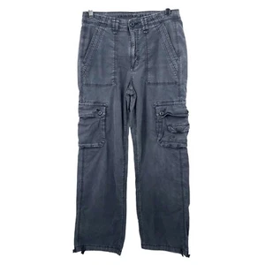 American Eagle Stretch Baggy Jogger Cargo Pant Womens 4 Distressed Washed Black - Picture 1 of 14
