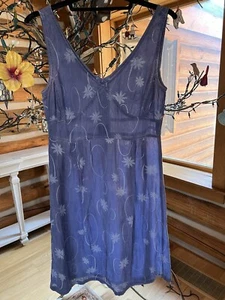 Johnny Was Vintage Silk Knee Length Dress, Blue Floral Print, Empire Waist, Sz S - Picture 1 of 6