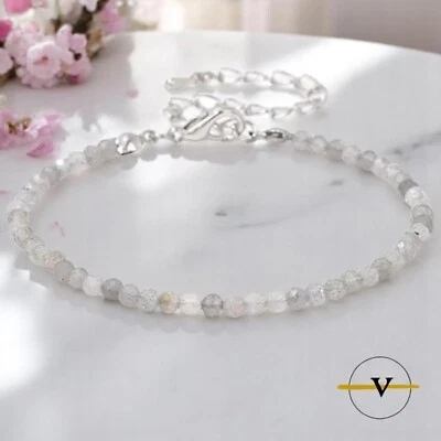 BRACCIALE LABRADORITE UOMO DONNA PERLE PIETRE DURE NATURALI ACCIAIO INOSSIDABILE - Immagine 1 di 4