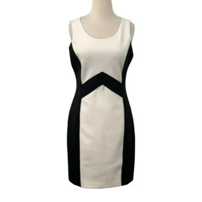 GUESS Women's Sleeveless Bodycon Dress Black/White Colorblock Faux Leather Sz 10 - Image 1 of 4