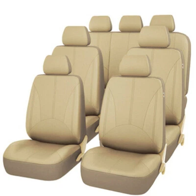 PU Leather Car Seat Covers For SUV Van 3 Row 7 Seaters Universal Fit Solid Beige - Image 1 of 4