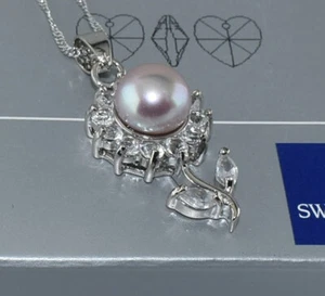 Bridal White Gold Filled Necklace 26mm White / Peacock Freshwater Pearls T/4815 - Picture 1 of 12
