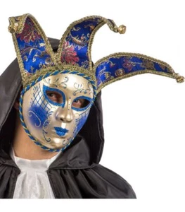 BLUE Jingle Jester Joker Masquerade Mask Halloween Horror Fancy Dress CT/01362 - Picture 1 of 2