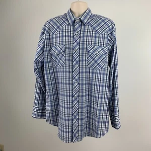 Camisa Roper Talla XL Perla A Presión Cuadros Azul Franela Bolsillos Plateada Vaquero Occidental - Imagen 1 de 7