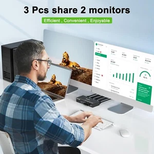 Commutateur KVM HDMI 2 moniteurs 3 ordinateurs 4K@60Hz, simulation EDID - Photo 1/9