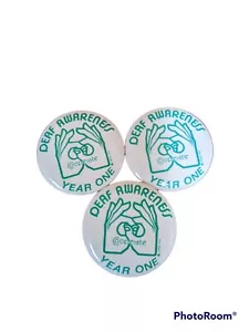 Lot of 3 Vintage Deaf Awareness Year One Pin Button 1974 - Picture 1 of 9