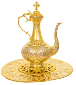 Jarra y bandeja ortodoxa chapada en oro-plata hernivoxesto bicolor - Imagen 1 de 1