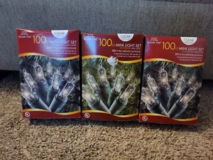 Christmas Lights- 3 boxes 100ct Mini Light Set Clear/Green Wire - Picture 1 of 5
