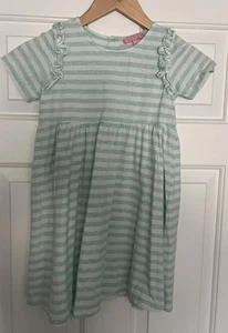 Bisby Girls Green Stripe Dress Size 6 Little English Ruffle - Picture 1 of 9
