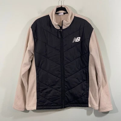 Chaqueta polar New Balance acolchada superpuesta negra y beige con cremallera completa para hombre talla L Foto 1 de 4