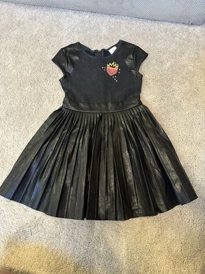 Disney Store Evie Descendants Black Short Sleeve Faux Leather Pleated Dress 5/6 - Image 1 of 4