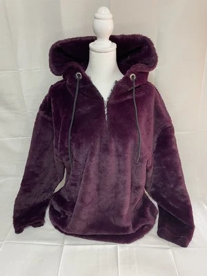 Victoria’s Secret PINK Sherpa Pullover Hoodie SMALL Teddy Plum Purple VS  - Image 1 of 4