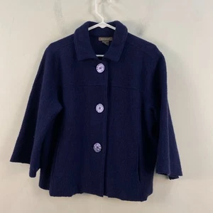 Kenar Womens Medium Sweater Top Button Boiled Wool Crop 3/4 Sleeve Purple 11222 - Picture 1 of 7
