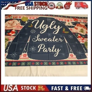 Ugly Christmas Sweater Party Backdrop Picture Banner Flag Work Grommets 70'x43' - Picture 1 of 11