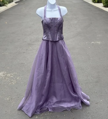 Michaelangelo Princess Pastel Purple Halter Dress Gown Embroidered Corset Y2K - Image 1 of 4