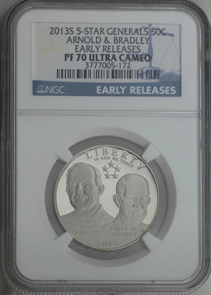 2013-S 5-Star Generals Half Dollar Arnold & Bradley NGC PF70 Ultra Cameo ER - Image 1 of 1