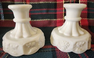 Set of 2 Vintage White Milk Glass Indiana Colony Grape Harvest Candle Holders - Picture 1 of 6