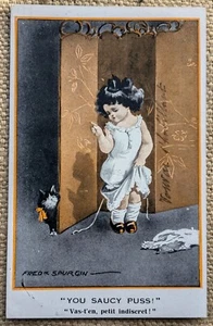 "You Saucy Puss" Comic Girl & Cat, Fred Spurgin, English Kids Ser Inter Art 1916 - Picture 1 of 4