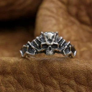 Width 10mm 925 Sterling Silver Fashion Skull Ring Jewelry TA256D US 7-15 BZ - Picture 1 of 29