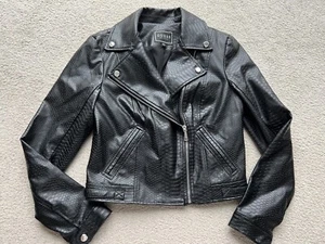 Guess New Faux Leather Snakeskin Animal Print Moto Jacket Coat Outerwear Small S - Picture 1 of 12
