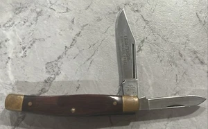Vintage Sears Craftsman 2 Blade Pocketknife, USA Made, Wood/brass, Used - Picture 1 of 9