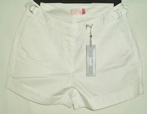 South White Cotton Shorts with Side Buckles and Turn Ups. Size 8 - Picture 1 of 2