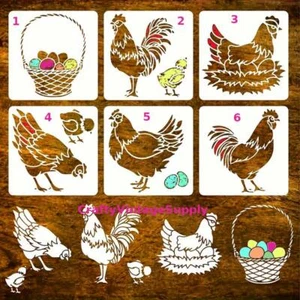 Gallo Pollo Gallina Pollitos Huevos Granja Plantilla para Azulejos y Artesanía 6" x 6" (Z39) - Imagen 1 de 1