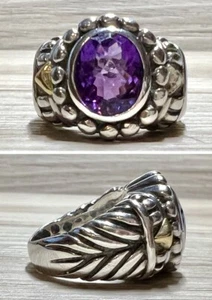 Vintage Designer Signed BJC Sterling Silver & 18K Gold Amethyst Ring, Size 6 - Picture 1 of 10