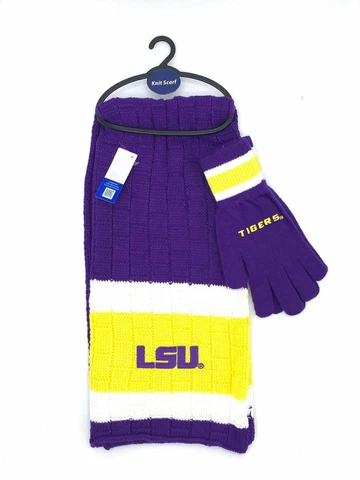 Officially Licensed NCAA Louisiana LSU TIGERS Knit Scarf & Gloves Set Cover
