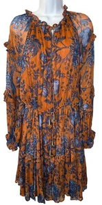 Scarlett Poppies Rust Dress Sleeve Viscose Sheer Bohemian Hip Chic Large - Picture 1 of 19