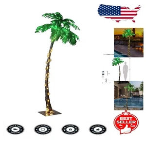 LED Palm Tree 7ft with Sturdy Trunk and Green Lights - Celebration Essential - Picture 1 of 9