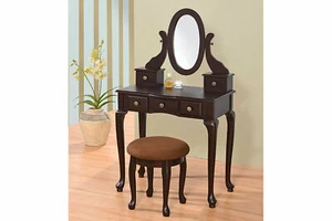 5 Drawer Makeup Vanity Hair Dressing Table Set w Adjustable Mirror Padded Stool - Picture 1 of 1