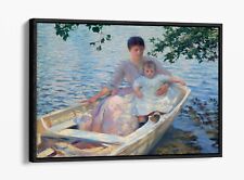 EDMUND CHARLES TARBELL, MOTHER AND CHILD IN BOAT -FLOAT EFFECT CANVAS ART PRINT