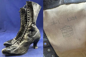 Victorian Vintage Boot & Shoe Workers Union Black Leather High Top Lace-up Boots - Bild 1 von 3