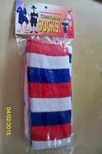 ADULT CLOWN 27" KNEE HIGH SOCKS RED WHITE & BLUE HOSIERY COSTUME BB401RB - Picture 1 of 2