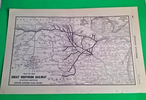 Rare 1903 Railroad Map of The GREAT NORTHERN RAILROAD (Eastern Section) & Routes - Picture 1 of 6