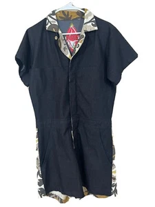 JMY JAMES KIDD Black Denim Short Jumpsuit Mock Camo Paisley Block Trim Custom Fi - Picture 1 of 4