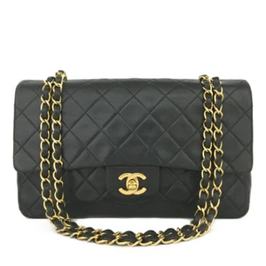 CHANEL Double Flap 25 Quilted CC Lambskin w/Chain Shoulder Bag Black/6BD0701 - Picture 1 of 13