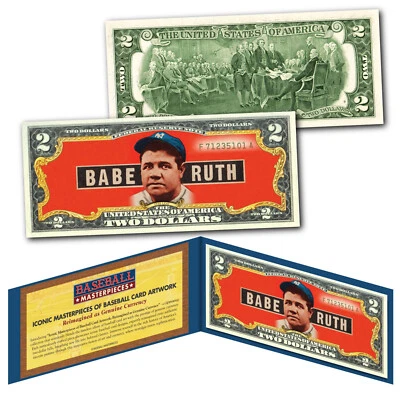 BABE RUTH 1948 Leaf #3 NY Yankees iconic Card Art on Genuine $2 U.S. Bill - Image 1 of 3