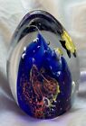 Beautiful 2.5" Clear/Blue with Yellow Fish Aquarium Egg Shaped Paperweight B