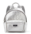 New Kate Spade Sam Icon Quilted Satin Small Backpack Silver With Dust Bag
